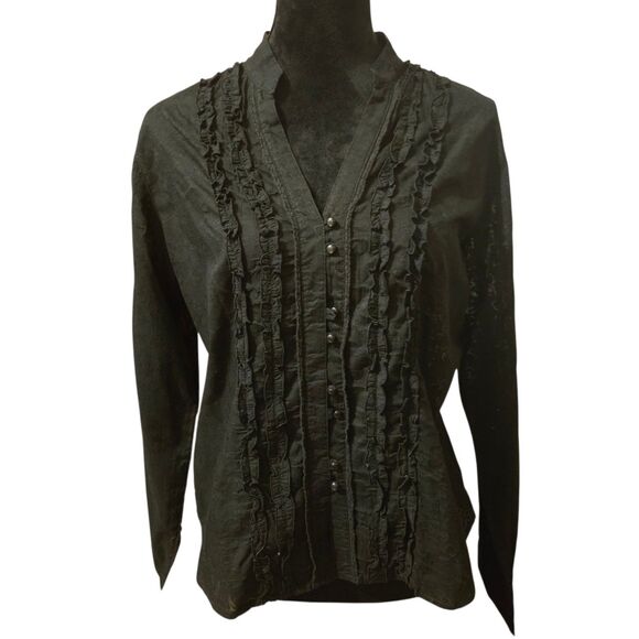 ALC At Last Classics M Lightweight Ruffled Black Top Ruffled Fairy Grunge - Picture 1 of 9